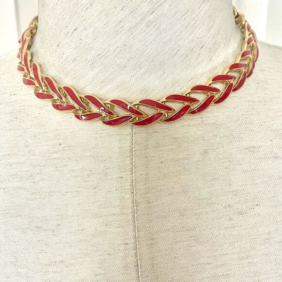 Napier vintage red enamel link necklace - Picture 1 of 10
